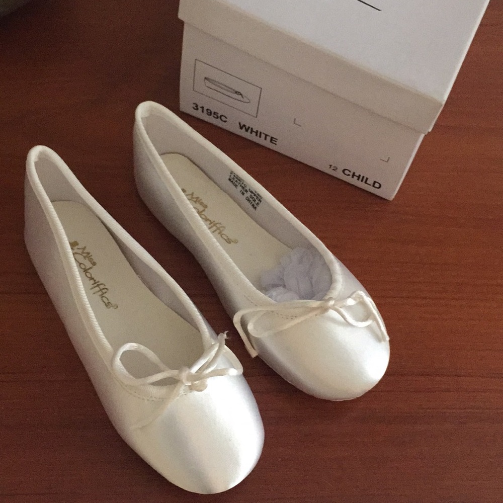 Girls White Dress Ballet Flats with Bow - Child